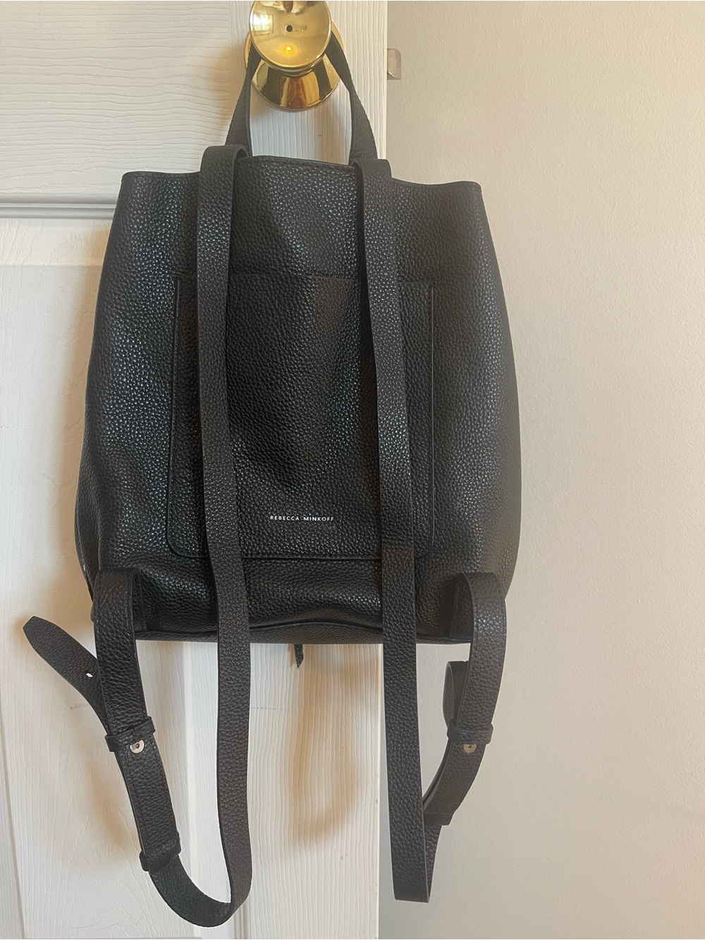 Rebecca Minkoff Black Pebbled Leather Drawstring Backpack